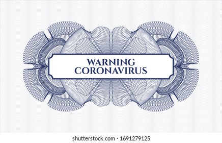Blaue Rosette. Lineare Illustration. mit Textwarnung Coronavirus innen