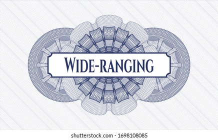 Blue rosette. Linear Illustration. with text Wide-ranging inside