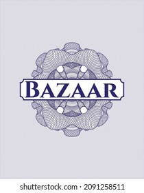 Blue rosette. Linear Illustration with text Bazaar inside