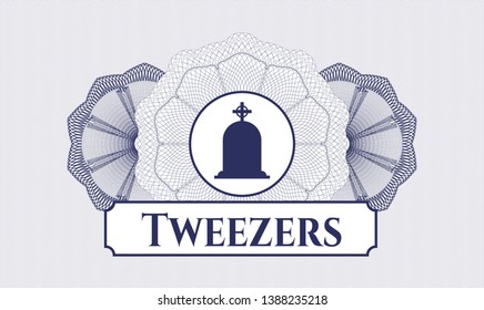 Blue rosette. Linear Illustration. with tombstone icon and Tweezers text inside