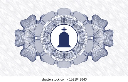 Blue rosette. Linear Illustration. with tombstone icon inside