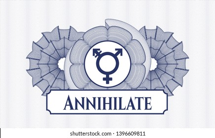 Blue rosette. Linear Illustration. with transgender icon and Annihilate text inside