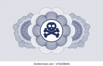 Blue rosette. Linear Illustration. Vector. Detailed with crossbones icon inside