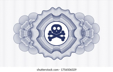 Blue rosette. Linear Illustration. Vector. Detailed with crossbones icon inside