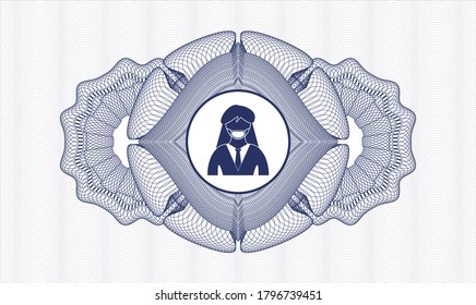 Blue rosette. Linear Illustration. Vector. Detailed with woman wearing face mask icon inside