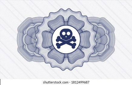 Blue rosette. Linear Illustration. Vector. Detailed with crossbones icon inside