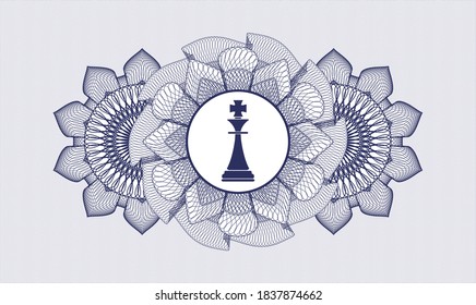Blue rosette. Linear Illustration. Vector. Detailed with chess king icon inside
