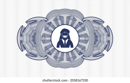 Blue rosette. Linear Illustration. Vector. Detailed with woman wearing face mask icon inside