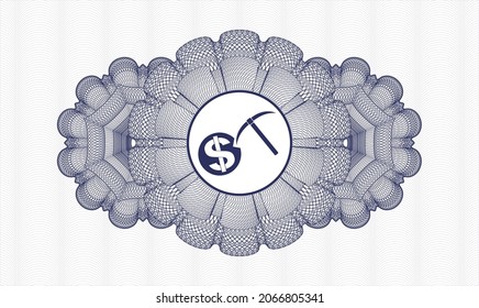 Blue rosette. Linear Illustration. Vector. Detailed with cryptocurrency mining icon inside
