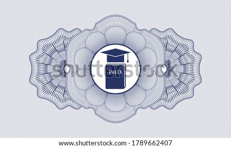 Blue rosette. Linear Illustration. Vector. Detailed with Phd thesis icon inside