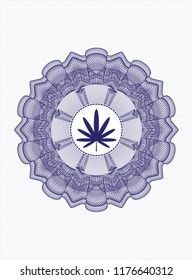 Blue rosette. Linear Illustration with weed leaf icon inside