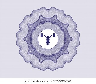 Blue rosette. Linear Illustration with weightlifter girl icon inside