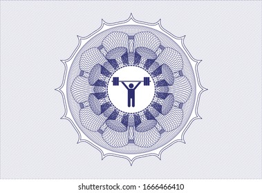 Blue rosette. Linear Illustration with weightlifting icon inside
