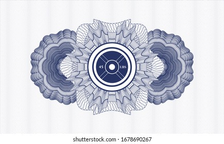 Rosette azul. Ilustración lineal. con el icono de la placa de levantamiento de pesas o de elevación (45 libras) en su interior