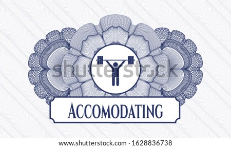 Blue rosette. Linear Illustration. with weightlifting icon and Accomodating text inside