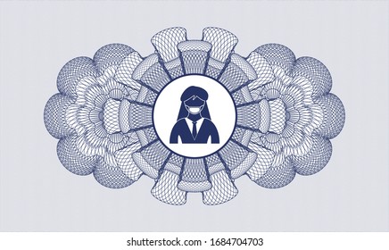 Blue rosette. Linear Illustration. with woman wearing face mask icon inside