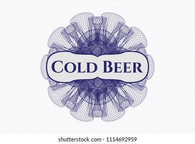 Blue rosette (money style emblem) with text Cold Beer inside