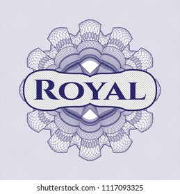 Blue rosette (money style emblem) with text Royal inside