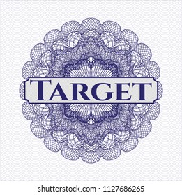 Blue rosette (money style emblem) with text Target inside