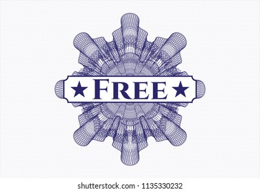Blue rosette or money style emblem with text Free inside
