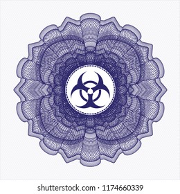 Blue rosette (money style emblem) with biohazard icon inside