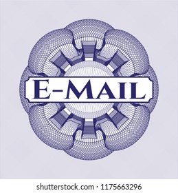 Blue rosette (money style emblem) with text Email inside