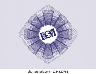 Blue rosette (money style emblem) with money, dollar bill icon inside