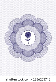 Blue rosette or money style emblem with flower icon inside