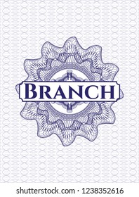 Blue rosette or money style emblem with text Branch inside