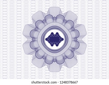 Blue rosette or money style emblem with business meeting teamwork icon inside