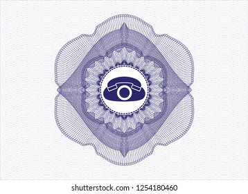 Blue rosette or money style emblem with phone icon inside
