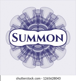 Blue rosette (money style emblem) with text Summon inside