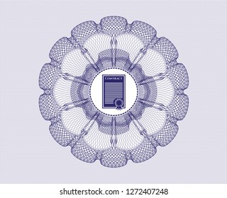Blue rosette (money style emblem) with contract icon inside