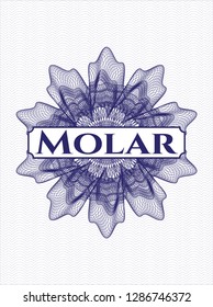 Blue rosette (money style emblem) with text Molar inside