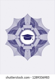 Blue Rosette (money Style Emblem) With Graduation Cap Icon Inside