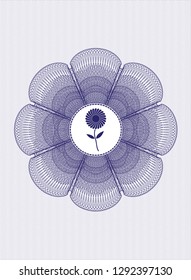 Blue rosette (money style emblem) with flower icon inside