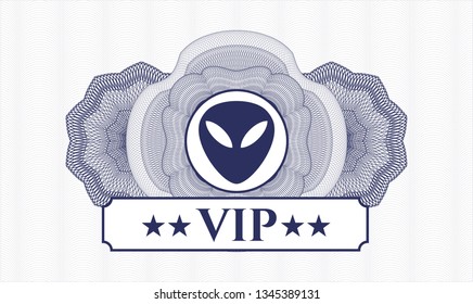 Blue rosette (money style emblem) with alien icon and VIP text inside