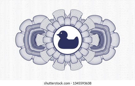 Blue rosette (money style emblem) with rubber duck icon inside