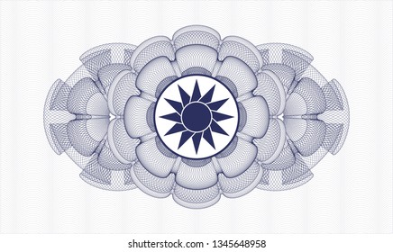 Blue rosette or money style emblem with sun icon inside