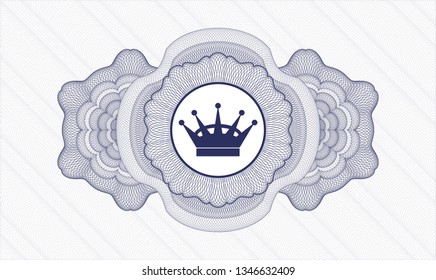 Blue rosette or money style emblem with queen crown icon inside