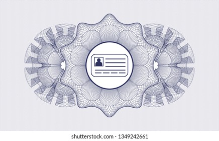 Blue rosette or money style emblem with identification card icon inside