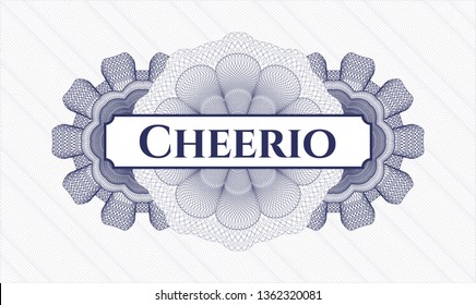 Blue rosette (money style emblem) with text Cheerio inside svg