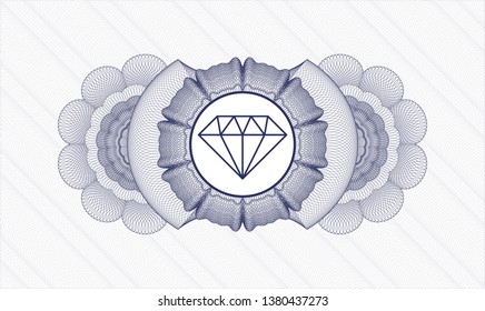 Blue rosette (money style emblem) with diamond icon inside