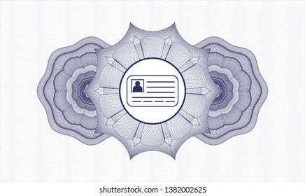 Blue rosette or money style emblem with identification card icon inside