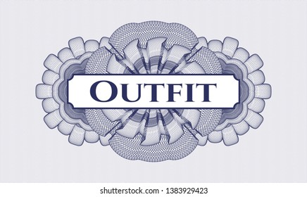 Blue rosette (money style emblem) with text Outfit inside