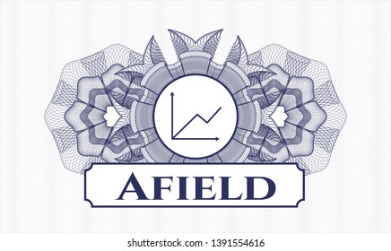 Blue rosette (money style emblem) with chart icon and Afield text inside