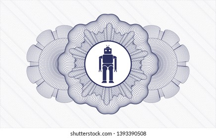 Blue rosette (money style emblem) with robot icon inside