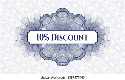 Blue rosette or money style emblem with text 10% Discount inside