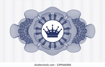 Blue rosette or money style emblem with queen crown icon inside