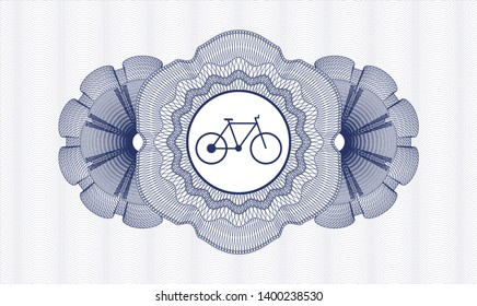 Blue rosette (money style emblem) with bike icon inside